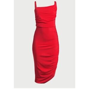 Sofia Jeans Womens Asymmetric Gathered Dress Knee Length Red Size M NWT!